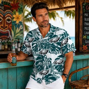 Custom Philadelphia Eagles Tropical Leaves Aloha Shirt