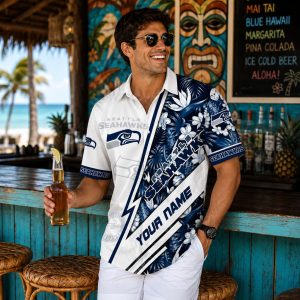 Custom Seattle Seahawks Floral Stripe Hawaiian Shirt