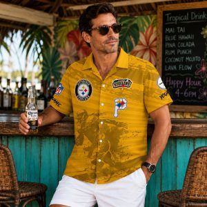 Custom Pittsburgh Steelers Aloha Shirt with Player Graphics: Matching Shirt and Shorts Set