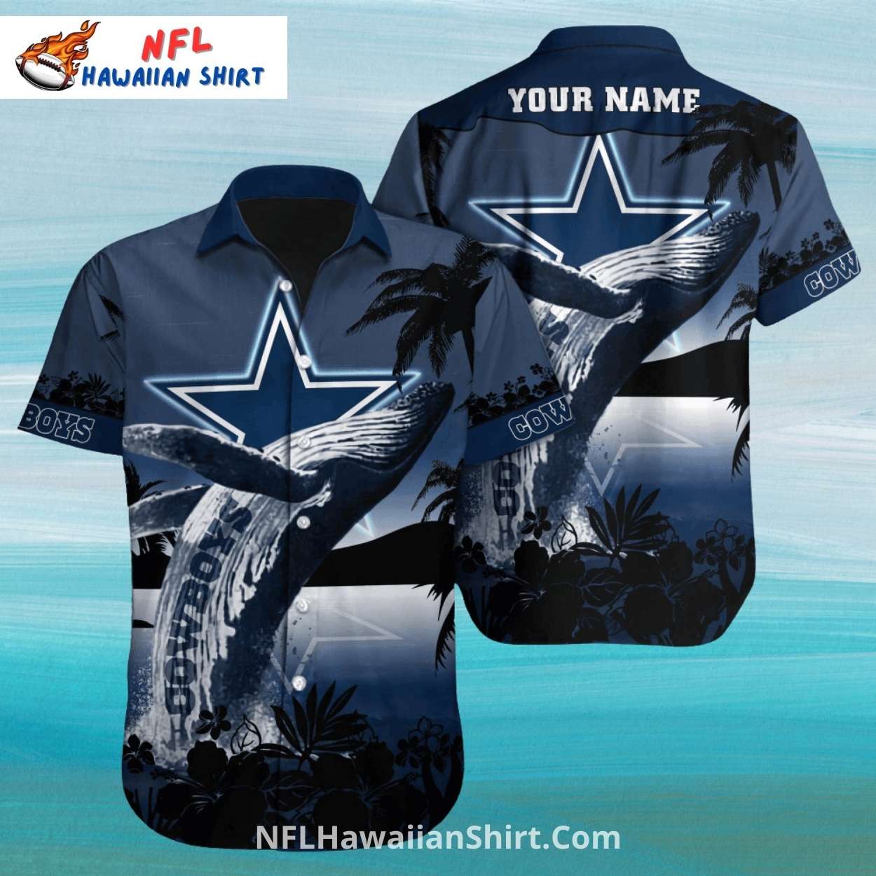 Dallas Cowboys Aloha Shirt Humpback Whale Ocean Theme Dallas Cowboys Aloha Shirt Humpback Whale Ocean Theme