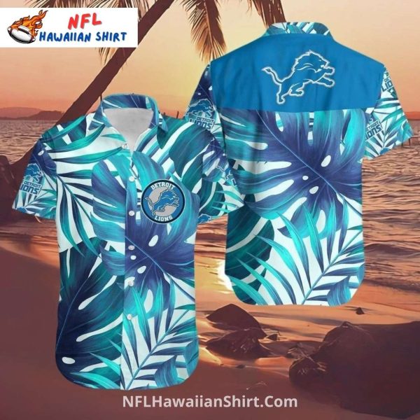 Detroit Lions Hawaiian Shirt Tropical Green Leaf Design