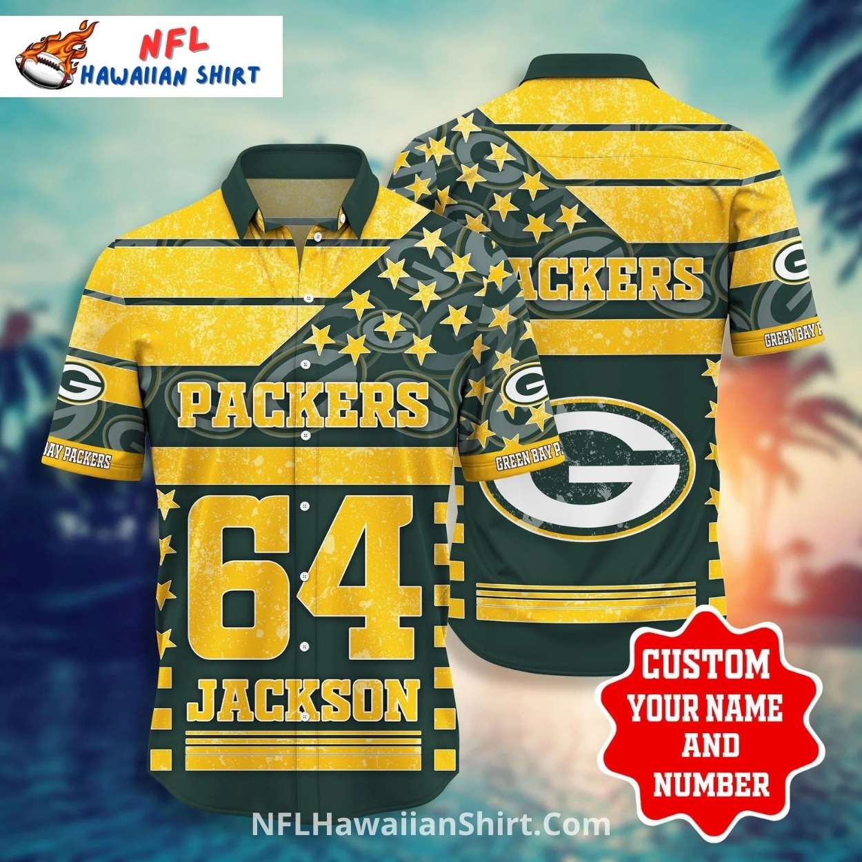 Green Bay Packers Custom Name And Number Aloha Shirt - Unique Fan Gear Green Bay Packers Custom Name And Number Aloha Shirt - Unique Fan Gear