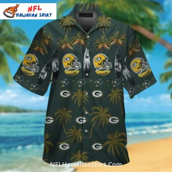 Green Bay Packers Dark Palm Island Helmet Hawaiian Shirt