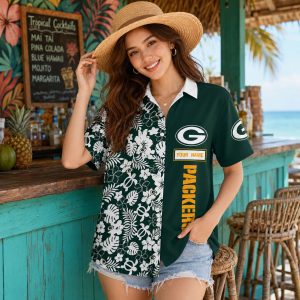 Green Bay Packers Custom Floral Stripe Hawaiian Shirt – Fan Design