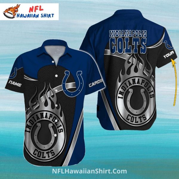 Indianapolis Colts Aloha Shirt Flaming Horseshoe Dark Theme