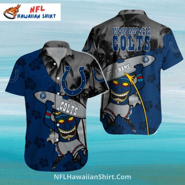 Indianapolis Colts Aloha Shirt – Tiki Mask And Surfboard Design