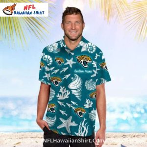 Jacksonville Jaguars Hawaiian Shirt Teal Starfish And Shells