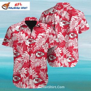 Kansas City Chiefs Aloha Shirt White And Red Tropical Leaves