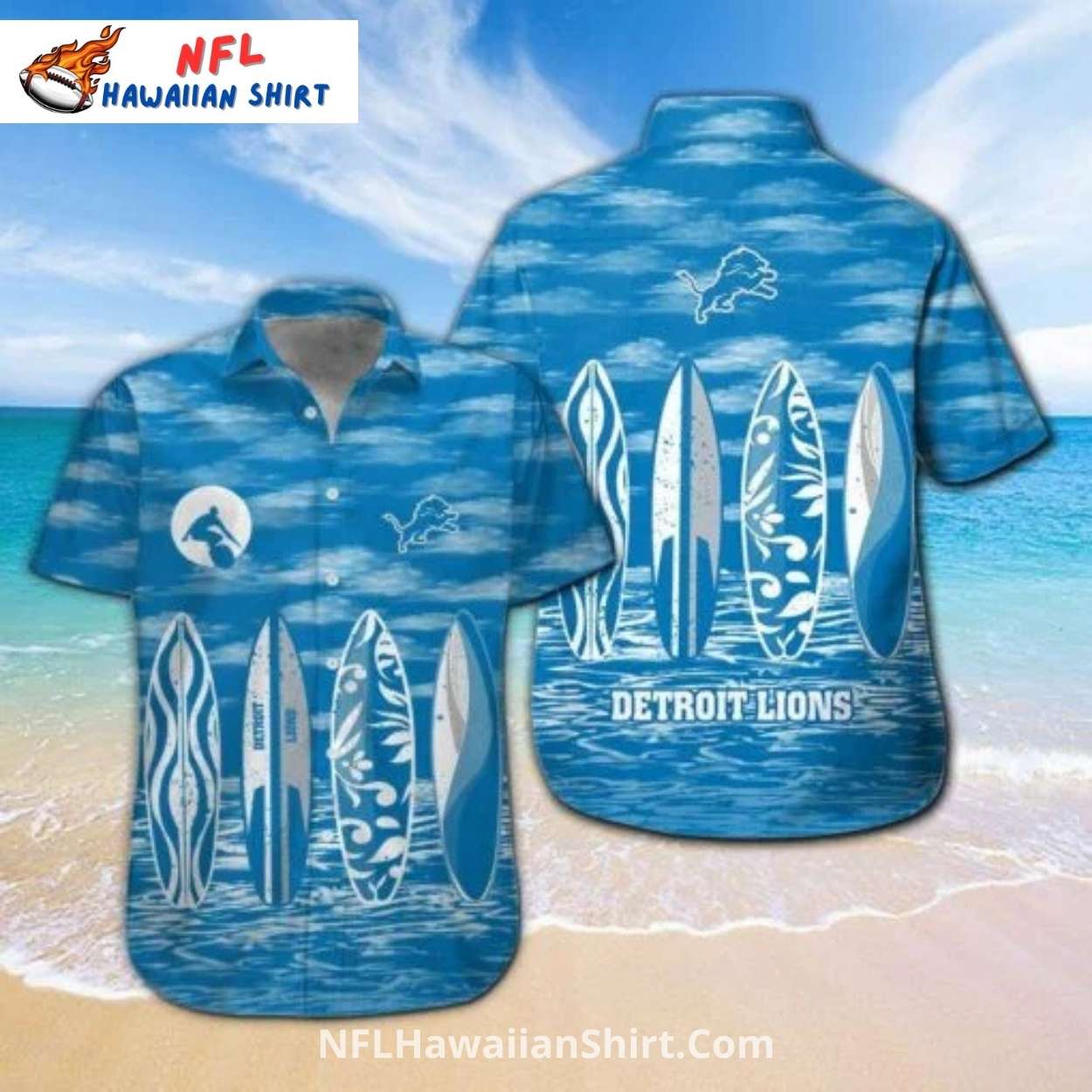 Lions Hawaiian Shirt Surfboard Beach Wave Skyline Theme Lions Hawaiian Shirt Surfboard Beach Wave Skyline Theme