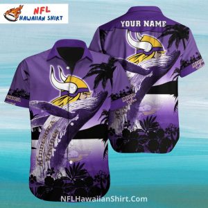 Majestic Whale Tropical Purple Minnesota Vikings Aloha Shirt