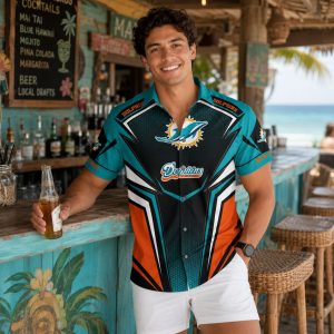 Miami Dolphins Hawaiian Shirt – Bold Sports Style Geometric Design
