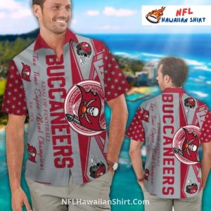 NFL Buccaneers Star Stripes Hawaiian Shirt In Red And Gray