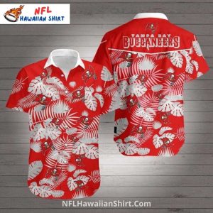 NFL Buccaneers Tropical Leaf Pattern Hawaiian Shirt In Red