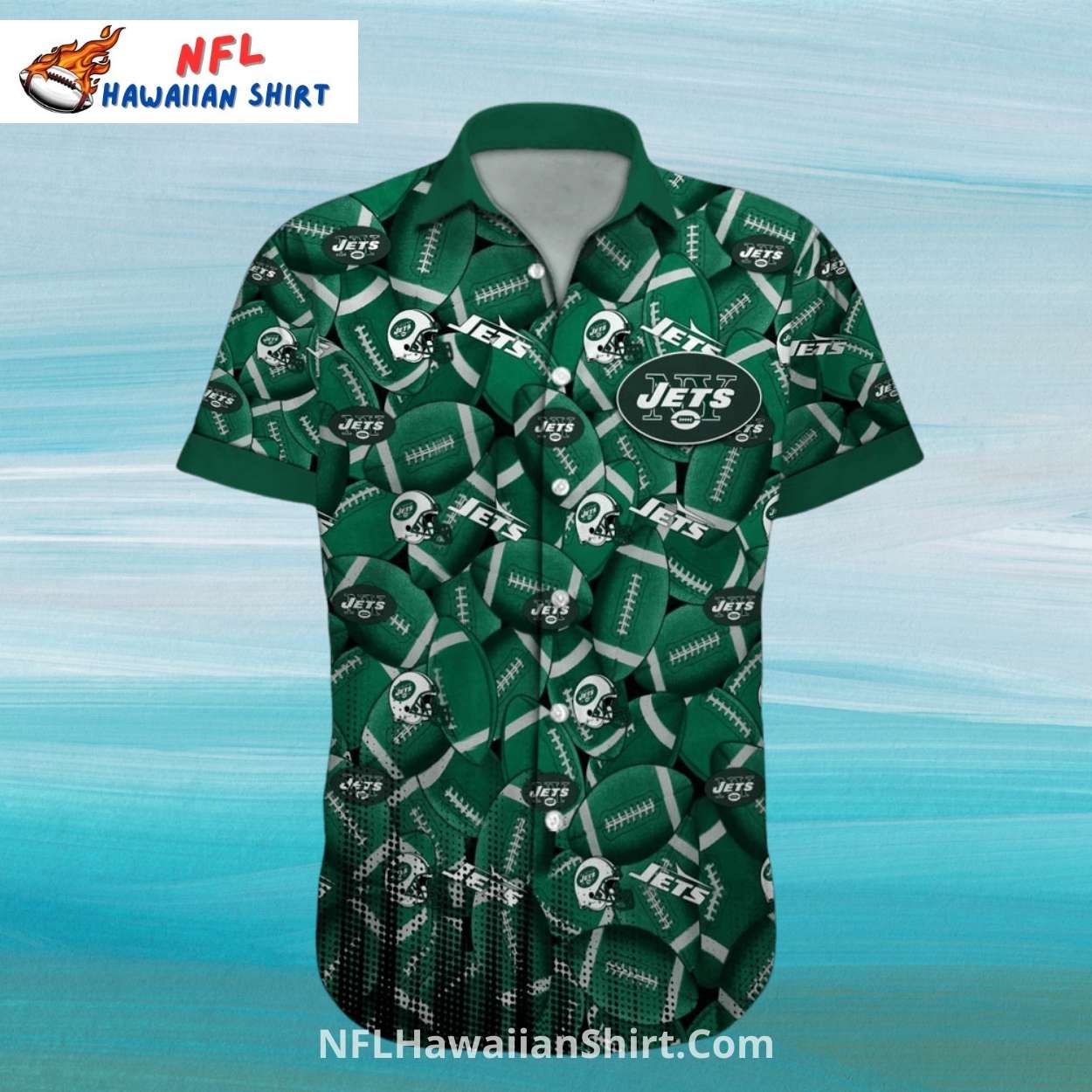 NY Jets Hawaiian Shirt - All Over Football Print Design NY Jets Hawaiian Shirt - All Over Football Print Design