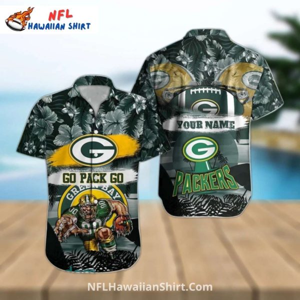 Packers Hawaiian Shirt With Football Player And Tropical Background
