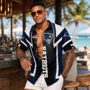 Black Gradient New England Patriots Aloha Shirt — Dark Geometric Fan Gear