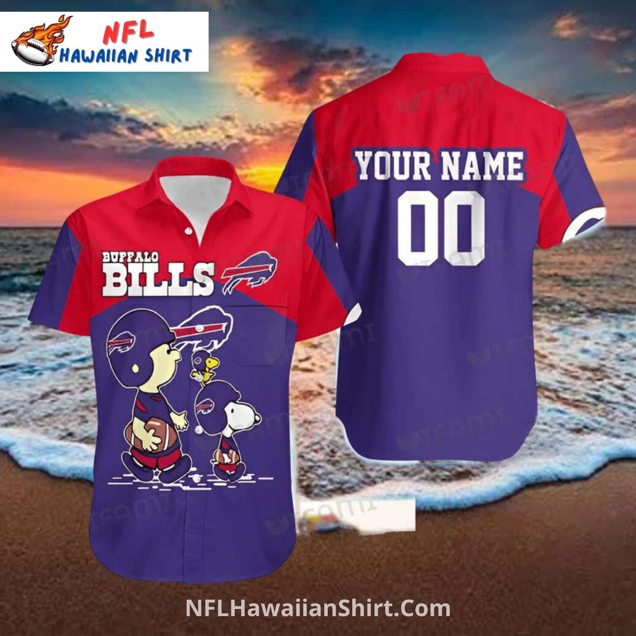 Personalized Buffalo Bills Aloha Shirt - Peanuts Football Design Personalized Buffalo Bills Aloha Shirt - Peanuts Football Design