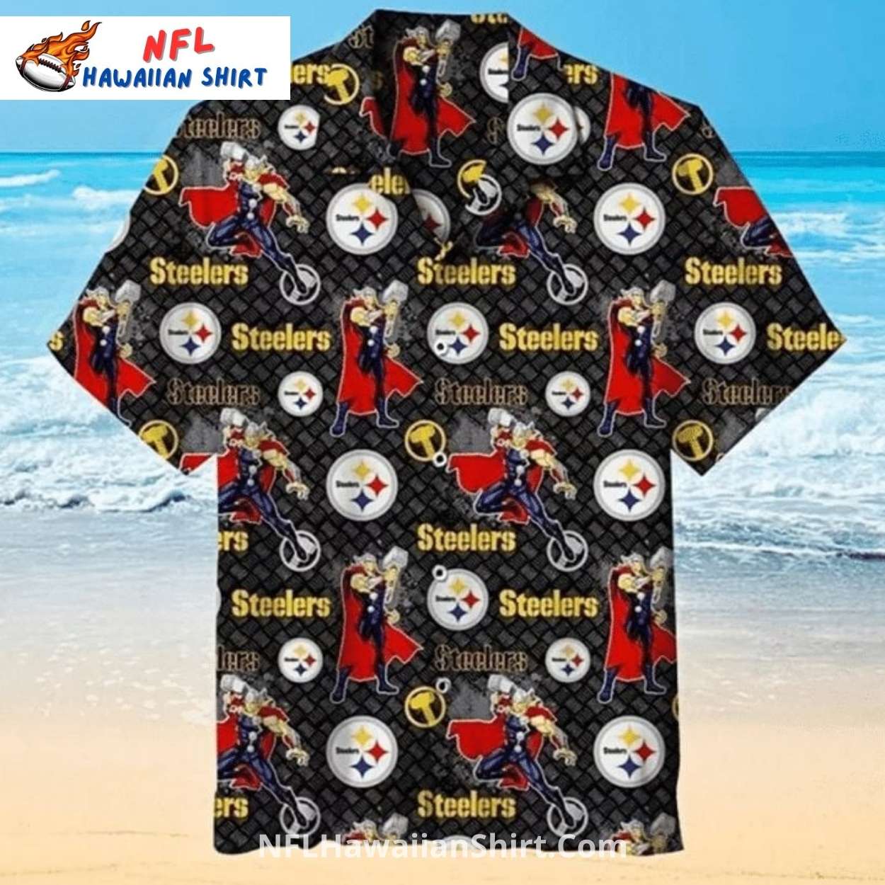 Pittsburgh Steelers Aloha Shirt Biker And Logo Print Pittsburgh Steelers Aloha Shirt Biker And Logo Print