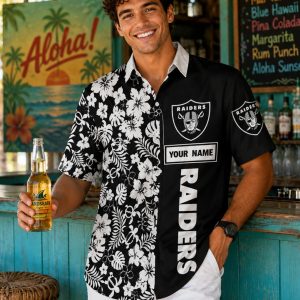 Custom Name Las Vegas Raiders Hawaiian Shirt with Tropical Floral Pattern
