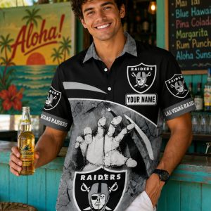 Custom Name Las Vegas Raiders Hawaiian Shirt with Lightning Bolt Design