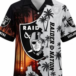 Raiders Custom Name Palm Sunset Hawaiian Shirt 1