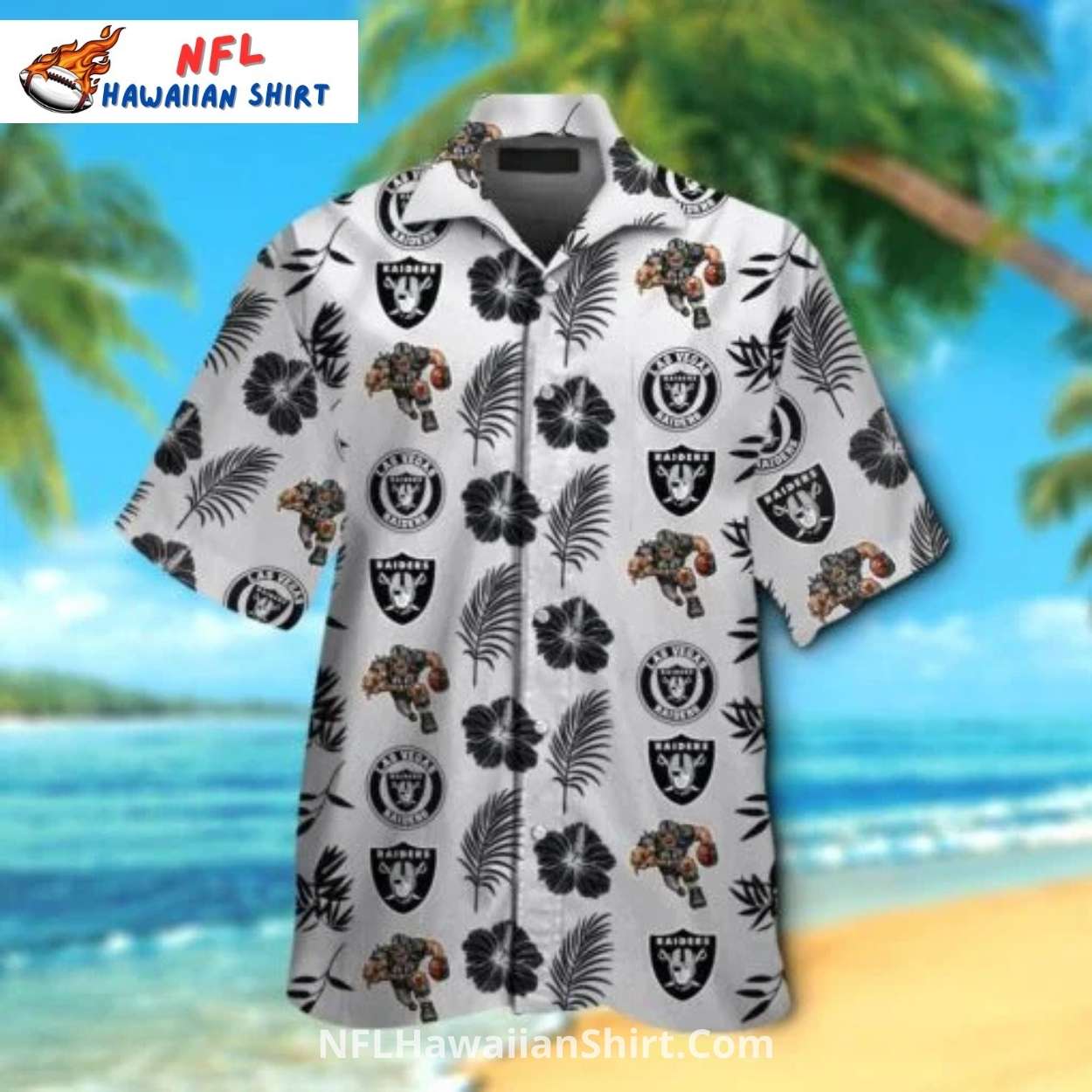 Raiders Hawaiian Shirt With Floral Design And Player Graphic Raiders Hawaiian Shirt With Floral Design And Player Graphic