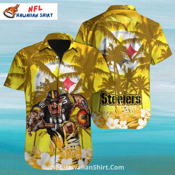 Steelers Aloha Shirt Yellow Palm Trees And Football Art