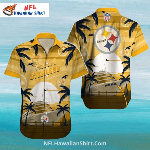 Steelers Hawaiian Shirt Cruise Ship Sunset Palm Trees