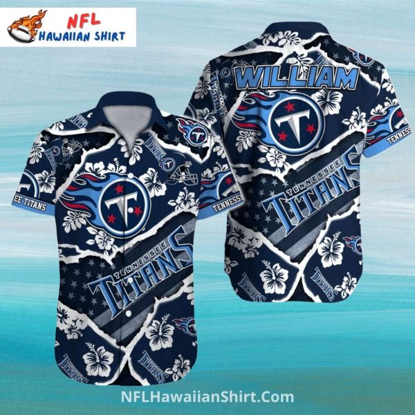 Titans Hawaiian Shirt Torn Effect Floral and Logo Print