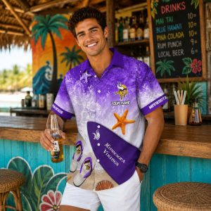 Beach Starfish and Surfboard Minnesota Vikings Aloha Shirt