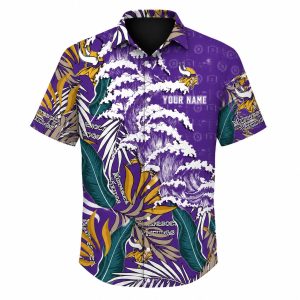 Vikings Big Waves Palm Leaves Aloha Shirt 1