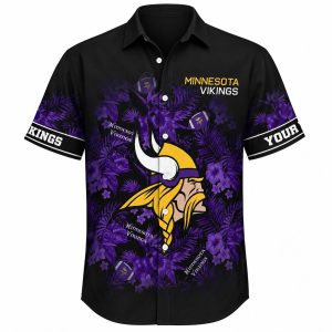 Vikings Black Purple Floral Aloha Shirt 1