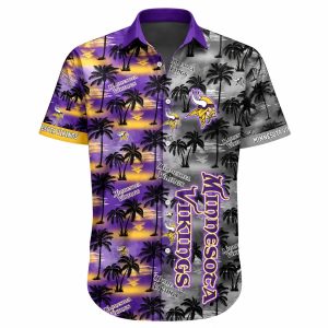 Vikings Black Purple Palm Tree Sunset Shirt 1