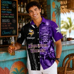Vikings Black Purple Warrior Hawaiian Shirt
