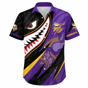 Vikings Bold Shark Graphic Aloha Shirt 1