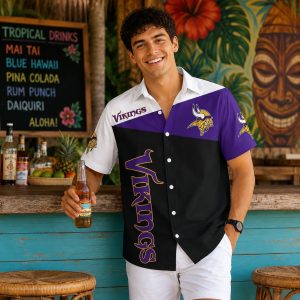 Classic Black Purple Minnesota Vikings Aloha Shirt