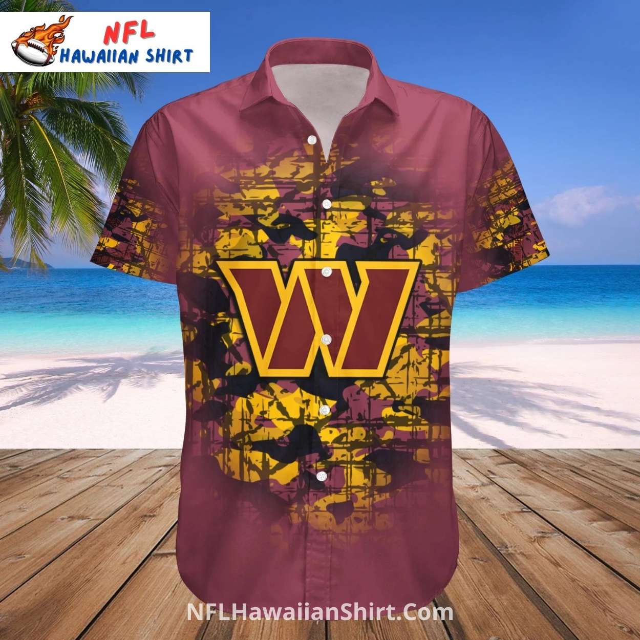 Washington Commanders Camouflage Grunge Aloha Shirt Washington Commanders Camouflage Grunge Aloha Shirt