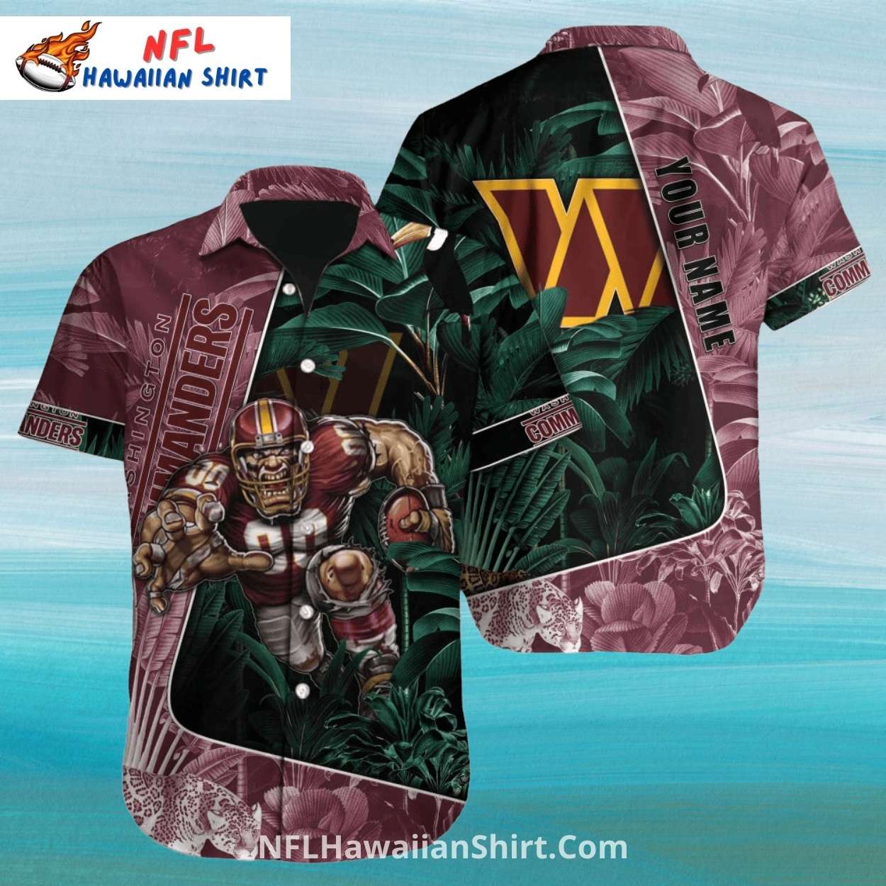 Washington Commanders Jungle Football Warrior Aloha Shirt Washington Commanders Jungle Football Warrior Aloha Shirt