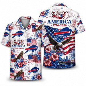 Buffalo Bills Floral Fireworks America 250 Hawaiian Shirt