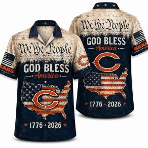 Chicago Bears America 250 Hawaiian shirt with we the people & god bless america, front and back view