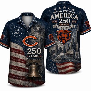 Chicago Bears Distressed Flag & Liberty Bell Hawaiian Shirt