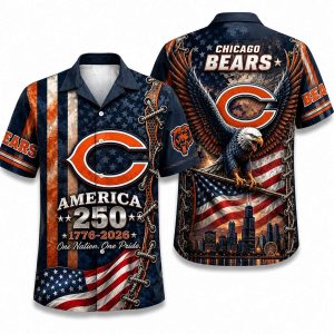 Chicago Bears Eagle & Skyline America 250 Hawaiian Shirt