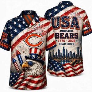 Chicago Bears USA Eagle & Fireworks Hawaiian Shirt