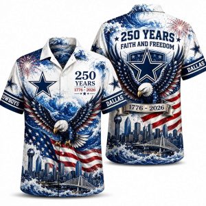 Dallas Cowboys Eagle Wave America 250 Hawaiian Shirt