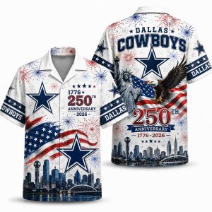 Dallas Cowboys White Eagle 250 Anniversary Hawaiian Shirt