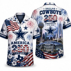 Dallas Cowboys White Fireworks America 250 Hawaiian Shirt