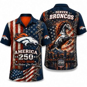 Denver Broncos Dark Flag & Horse America 250 Hawaiian Shirt