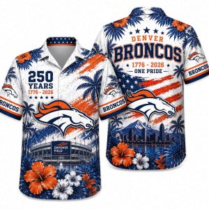 Denver Broncos Floral America 250 Hawaiian Shirt