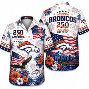 Denver Broncos Floral America 250 Hawaiian Shirt