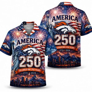 Denver Broncos Fireworks & Skyline America 250 Hawaiian Shirt